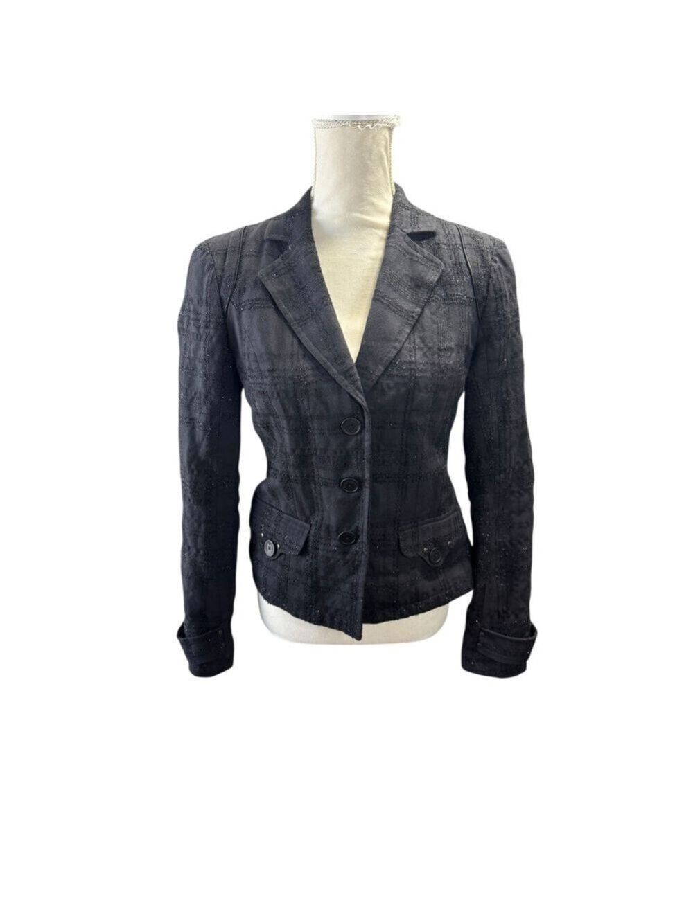 Women's EMPORIO ARMANI Black Plaid Blazer Size 8